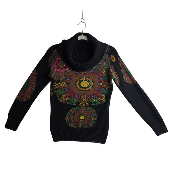 Desigual Sm Vintage Geometric Floral n Emblished Gems sweater Crawl Neck Stylish - Picture 1 of 15